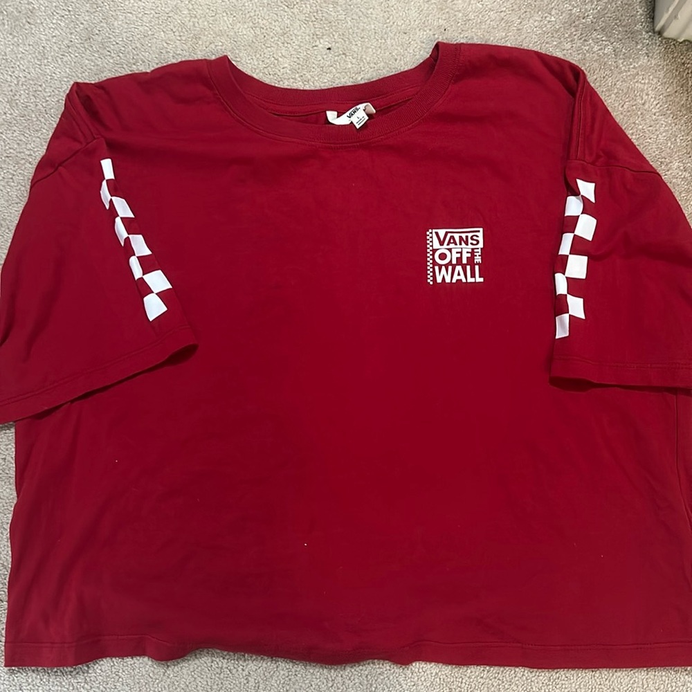 Vans Red short sleeve cropped T-shirt vans off the wall logo- Size L